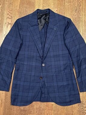 NWOT Spier & Mackay Plaid Blue Wool Contemporary Sport Coat Blazer Mens 36S